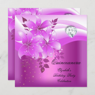 Quinceanera Pink Floral Diamond Geburtstagsparty Einladung