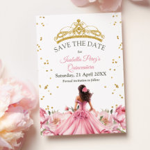 Quinceanera Pink Floral Princess Save the Date