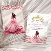 Quinceanera Pink Floral Princess Save the Date Einladung