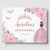 Quinceanera Pink Floral Roses Princess Rose Gold Gästebuch (Vorderseite)