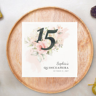 Quinceanera Pink Floral Rustikale 15. Geburtstagsp Serviette