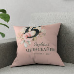 Quinceanera Pink Floral Rustikaler Schmutz 15. Geb Kissen<br><div class="desc">Niedliches modernes und dennoch elegantes Quinceñera Mis Quince Anos Geburtstagskissen mit rustikalem Blumengrün und rosa Rosenblättern. Die Vorlage kann einfach bearbeitet und der Text durch den Knopf "Personalisieren" ersetzt werden. Für weitere Anpassungen klicken Sie bitte auf den Link "Weitere Anpassungen vornehmen" und verwenden Sie unser Designwerkzeug, um diese Vorlage zu...</div>