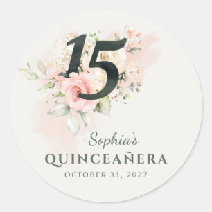 Quinceanera Pink Floral Rustikaler Schmutz 15. Geb Runder Aufkleber