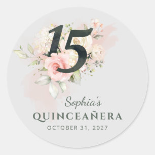 Quinceanera Pink Floral Rustikaler Schmutz 15. Geb Runder Aufkleber