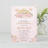 Quinceañera Pink Floral Schmetterlinge Prinzessin Einladung (Stehend Vorderseite)