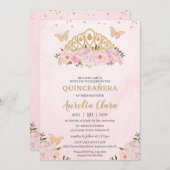 Quinceañera Pink Floral Schmetterlinge Prinzessin Einladung (Vorne/Hinten)