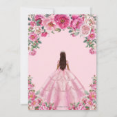 Quinceañera Pink Fuchsia Blume Kleid Gown Silber Einladung (Rückseite)