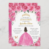 Quinceañera Pink Fuchsia Floral Prinzessin Butterf Einladung (Vorne/Hinten)