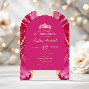 Quinceañera Pink Gold Agate Elegante Acryleinladungen