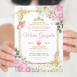 Quinceañera Pink & Gold Crown Mexicanischer Schmet Einladung<br><div class="desc">Quinceañera Pink & Gold Crown mexikanische Schmetterling Einladung Mis Quince 15 Anos,  16.</div>