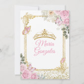 Quinceañera Pink & Gold Crown Mexicanischer Schmet Einladung (Rückseite)