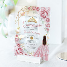 Quinceanera Pink Gold Dress Floral