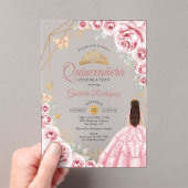 Quinceanera Pink Gold Dress Floral Acryleinladungen (Insitu (Handheld))