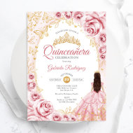 Quinceanera Pink Gold Floral Einladung