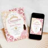 Quinceanera Pink Gold Floral Einladung
