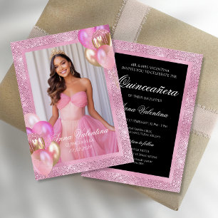 Quinceañera Pink Gold Geburtstag Foto Einladung