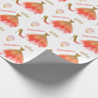 Quinceañera Pink Gold und Orange Party Wear Geschenkpapier