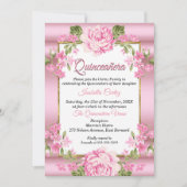 Quinceanera Pink Hübsch Country Floral Gold Einladung (Vorderseite)