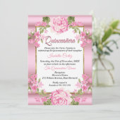 Quinceanera Pink Hübsch Country Floral Gold Einladung (Stehend Vorderseite)