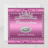 Quinceanera Pink Jewel Tiara Pearl 15. Geburtstag Einladung (Vorderseite)
