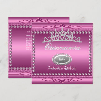 Quinceanera Pink Jewel Tiara Pearl 15. Geburtstag Einladung