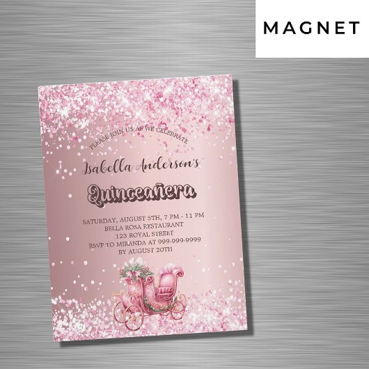 Quinceanera Pink Kutsche Luxus-Party Magneteinladung
