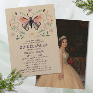 Quinceañera Pink Lila Butterfly Foto Floral Einladung