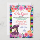 Quinceanera Pink Lila Fiesta Floral Miss Quince Einladung (Vorderseite)