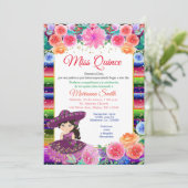 Quinceanera Pink Lila Fiesta Floral Miss Quince Einladung (Stehend Vorderseite)