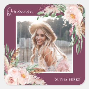 Quinceañera Pink mädchenhaftes Foto Geburtstag S Quadratischer Aufkleber