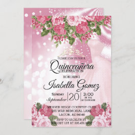 Quinceañera Pink Mauve Gown und Blume Einladung