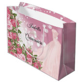 Quinceañera Pink Mauve Gown und Blume Große Geschenktüte (Rückseite Schrägansicht)