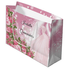 Quinceañera Pink Mauve Gown und Blume Große Geschenktüte