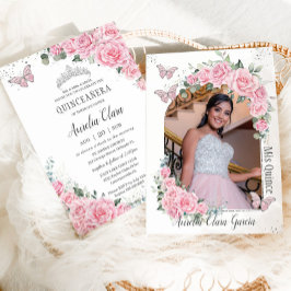 Quinceañera Pink Princess Butterflies Foto Einladung