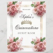 Quinceañera Pink Rose Crown Birthday Gästebuch (Vorderseite)