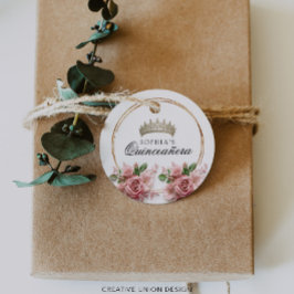 Quinceañera Pink Rose Crown Geburtstagsdekor Geschenkanhänger