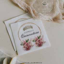 Quinceañera Pink Rose Crown Geburtstagsdekor Serviette