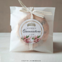 Quinceañera Pink Rose Crown Geburtstagsfavoriten Runder Aufkleber