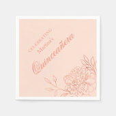 Quinceanera Pink Rose Gold Blume 15. Geburtstag Serviette (Vorderseite)