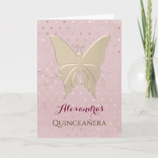 Quinceanera Pink Rose Gold Butterfly Foto Einladung