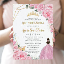Quinceañera Pink Roses Floral Gold Prinzessin Crow