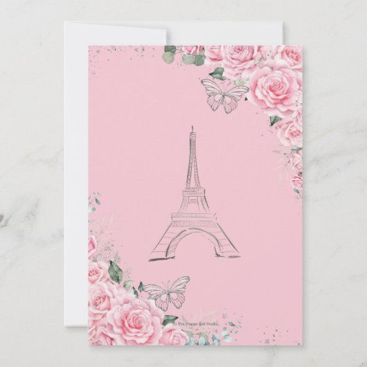 Quinceañera Pink Roses Floral Paris Eiffel Silver Einladung (Rückseite)