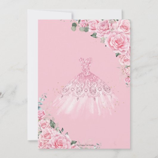 Quinceanera Pink Roses Floral Princess Dress Gown Einladung (Rückseite)