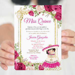Quinceanera Pink Roses Mexikanische Miss Quince Ei Einladung