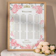 Quinceanera Pink Seating Chart Signieren Schmetter
