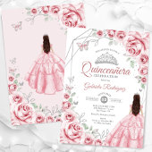 Quinceanera Pink Silver Dress Floral Einladung
