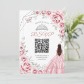 Quinceanera Pink Silver Dress Floral UAWG QR Code Einladung (Stehend Vorderseite)