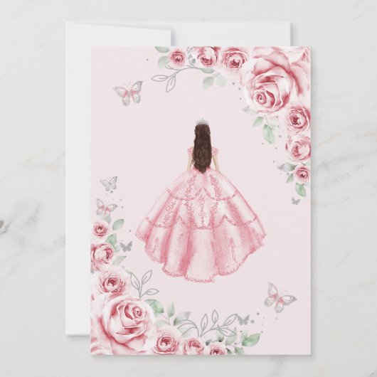 Quinceanera Pink Silver Dress Floral UAWG QR Code Einladung (Rückseite)