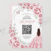 Quinceanera Pink Silver Dress Floral UAWG QR Code Einladung (Vorne/Hinten)