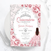 Quinceanera Pink Silver Floral Einladung